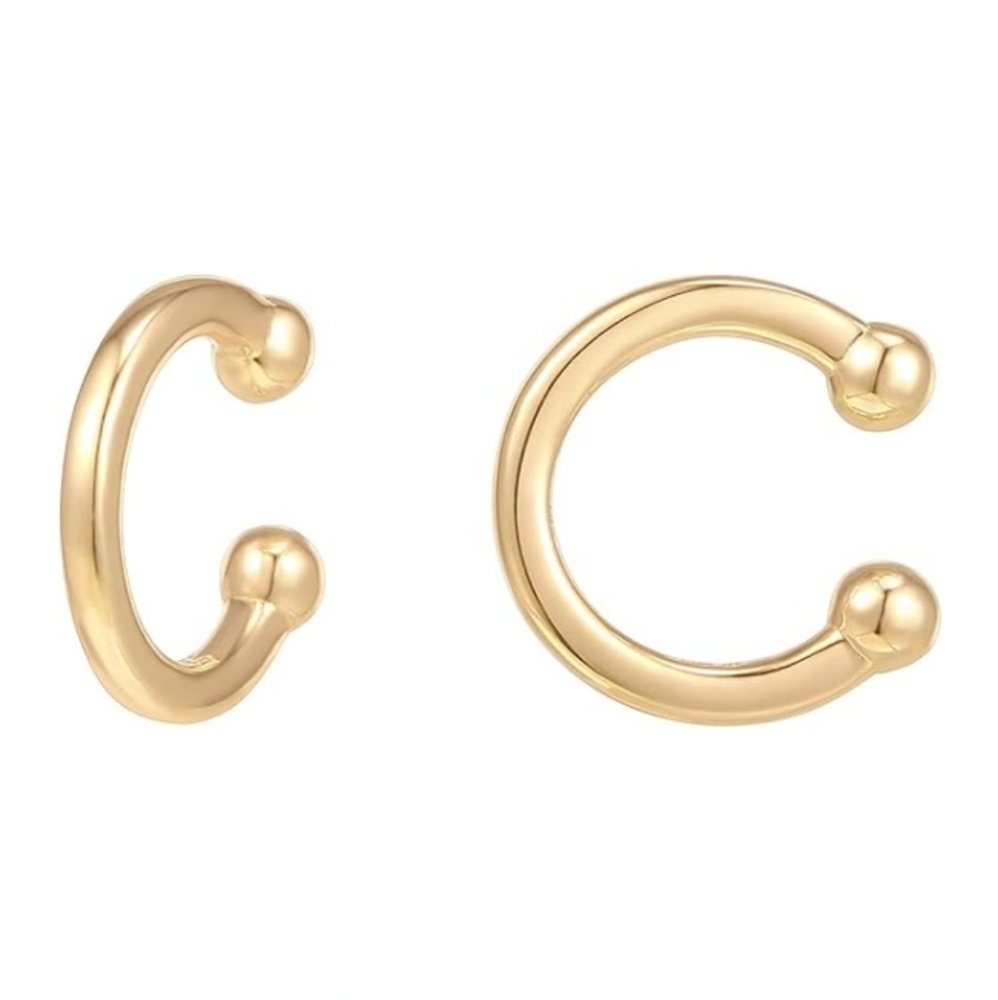 14K Gold Plated Round Huggie Ear Cuff Clip On Earrings Yellow Gold